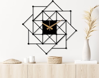 Geometric Silent Metal Wall Clock Art, Modern Livingroom Wall Decor, Minimalist Design Unique Boho Home Decor, Wanduhr, Housewarming Gift