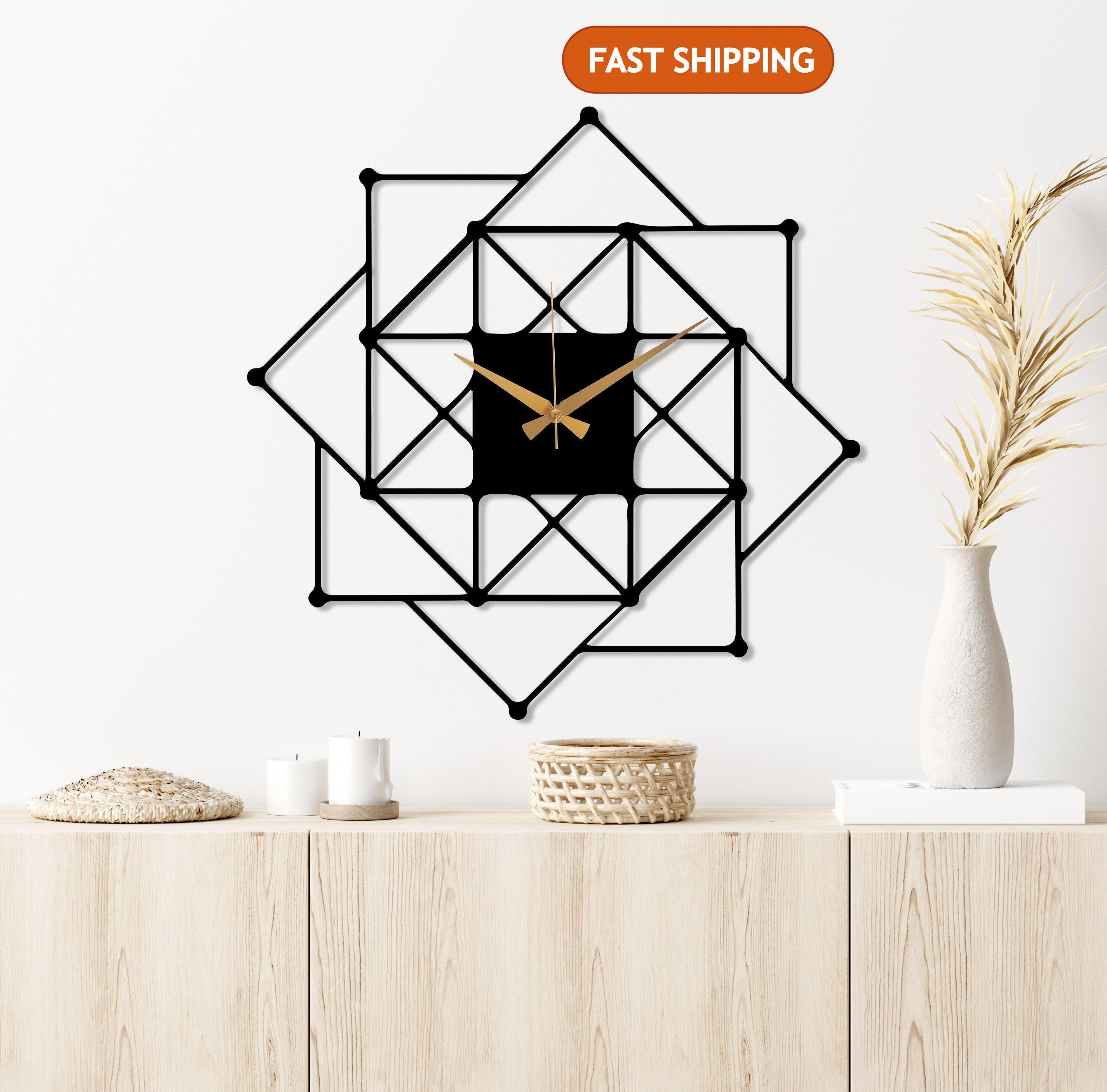 Geometric Silent Metal Wall Clock Art, Modern Livingroom Wall Decor ...
