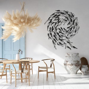 Arte da parete con pesci in metallo, insegna da parete della famiglia dei pesci, insegna di stormo di pesci, arte da parete nautica, decorazione d'interni a tema marino, decorazione per l'home office, decorazione per il mare immagine 6