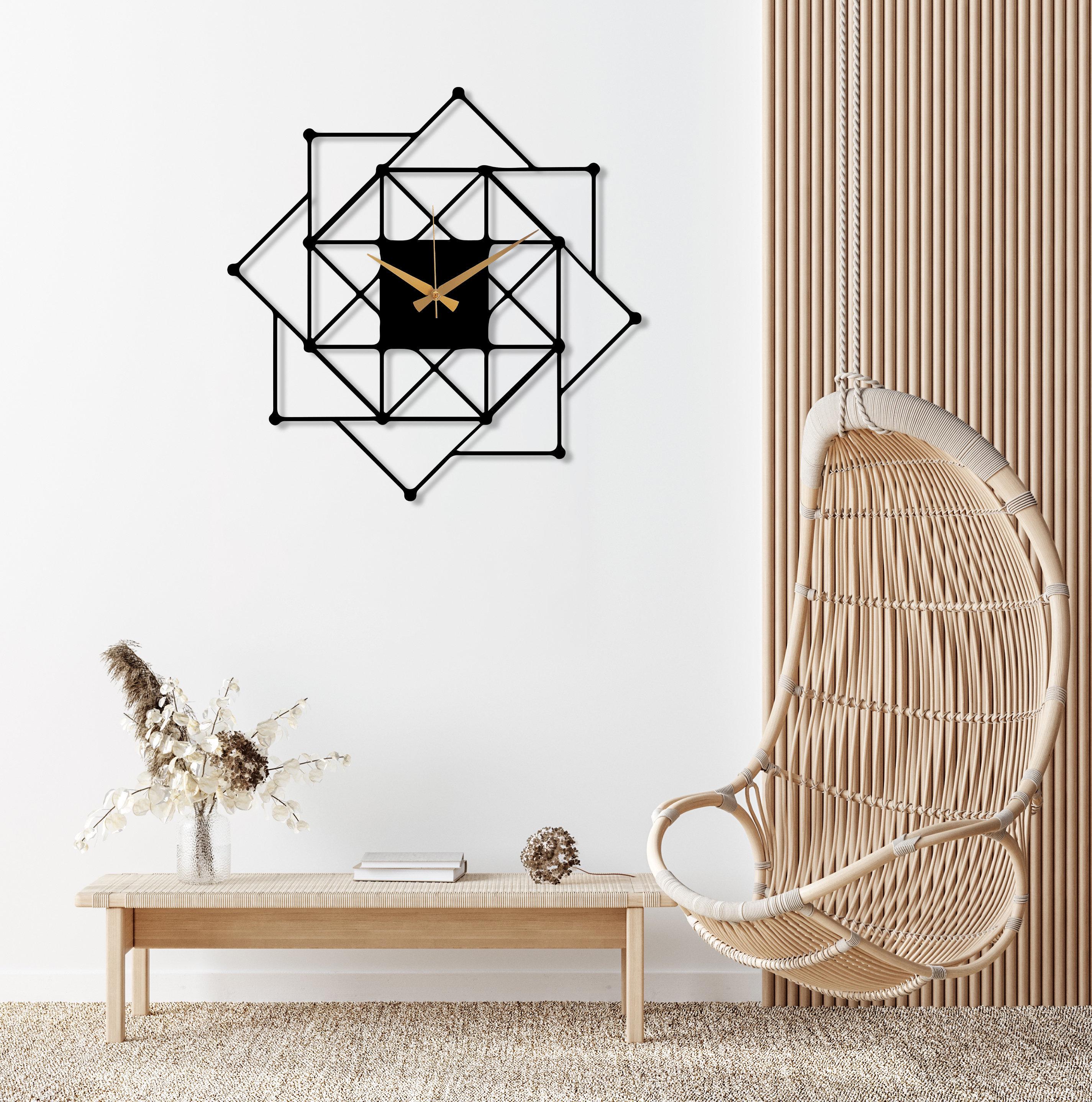 Geometric Silent Metal Wall Clock Art, Modern Livingroom Wall Decor ...