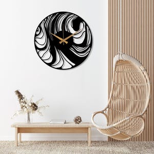 Abstract Metal Wall Clock, Mid-Century Contemporary Clock, Black Large Modern Wall Art, Minimalist Unique Home Decor, Wanduhr,Horloge Murale image 2