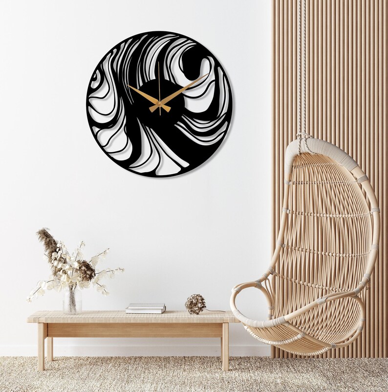 Abstract Metal Wall Clock, Mid-Century Contemporary Clock, Black Large Modern Wall Art, Minimalist Unique Home Decor, Wanduhr,Horloge Murale image 2