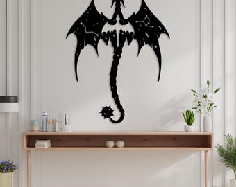Decorazione murale in metallo raffigurante un drago, decorazione murale fantasy in metallo, regalo per gli amanti dei draghi, drago mitologico, arte del drago leggendario, decorazione gotica per la stanza