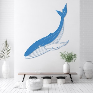 Decorazione da parete in metallo raffigurante una megattera, decorazione da parete raffigurante una balena colorata, decorazione da parete raffigurante una grande balena, grande cartello raffigurante una balena blu, decorazione da parete raffigurante l'oceano, regalo nautico, per esterni