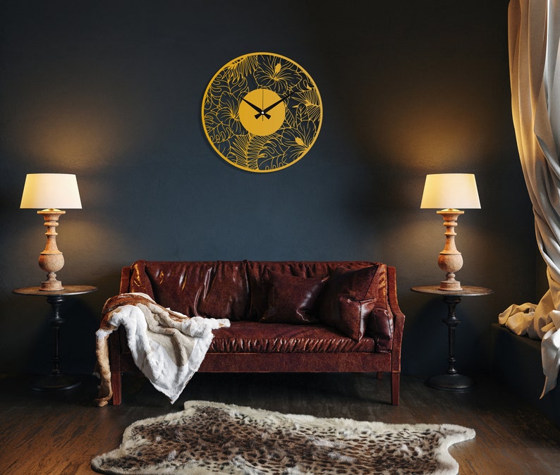 Poppy Flower Metal Wall Clock, Flower Art Design Wall Clock, Modern Minimalist Wall Clock,Silent Cute Wall Clock Gift,Large Livingroom Clock Gold
