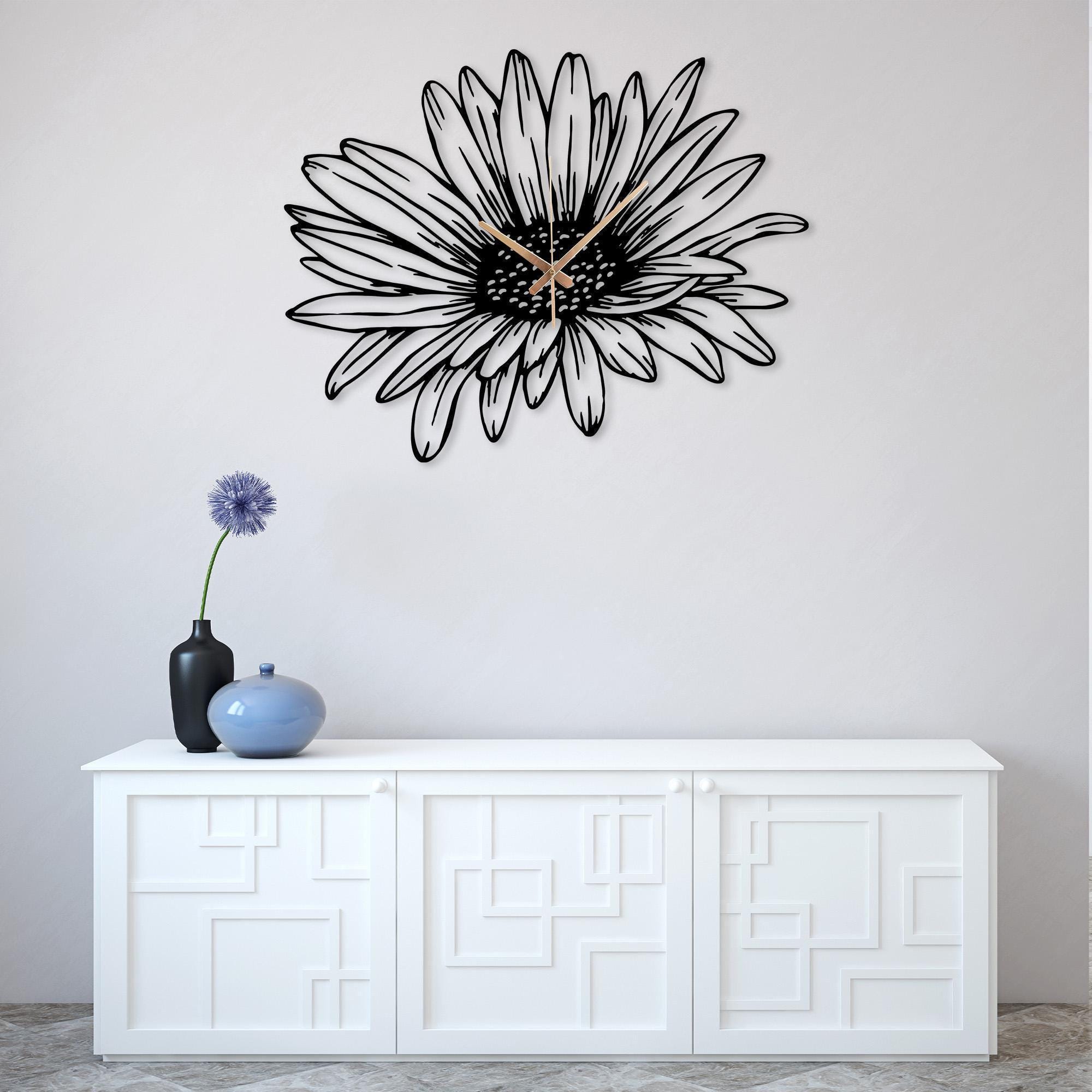 ひまわりの金属製壁掛け時計、ホームクロックギフト、ボヘミアンホーム