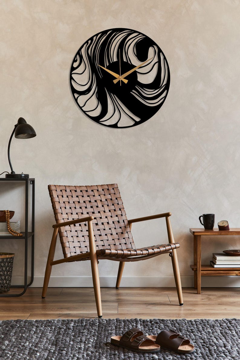 Abstract Metal Wall Clock, Mid-Century Contemporary Clock, Black Large Modern Wall Art, Minimalist Unique Home Decor, Wanduhr,Horloge Murale image 6