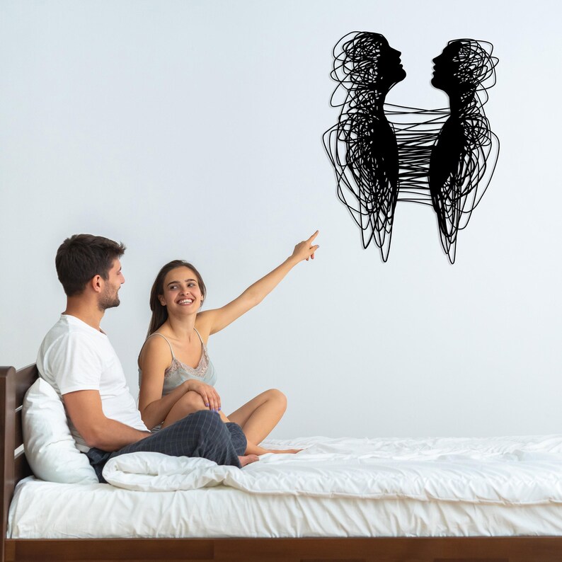 Couple Abstract Design Modern Metal Abstract Couples Metal Wall Art, Minimalist Lovers Line ...