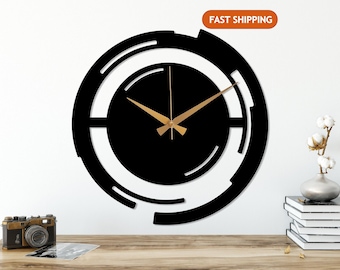 Minimalist Black Metal Wall Clock Art, Abstract Silent Wall Clock,Unique Design Wall Clock,Boho Style Home Decor,Mid-Century Wall Clock Gift