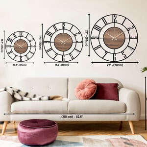 Black Large Wall Clock, Modern Wooden Wall Clock, Mid Century Silent Clock, Retro Wall Clock, Unique Clock for Wall, Metal Wooden Home Clock afbeelding 8