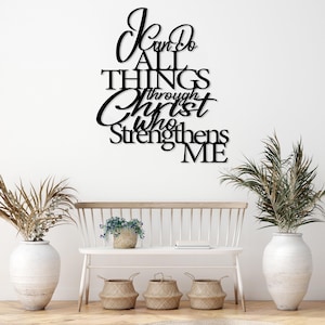 Todo lo puedo en Cristo que me fortalece, letrero de metal para pared, versículo bíblico, decoración religiosa, regalo cristiano para el hogar.