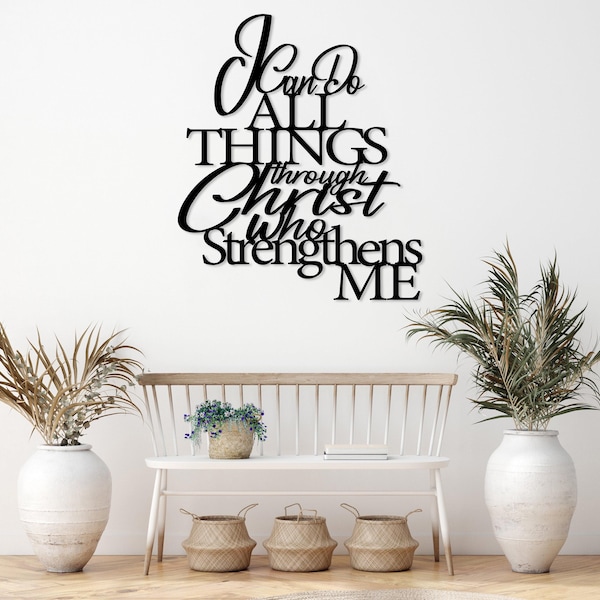Todo lo puedo en Cristo que me fortalece, letrero de metal para pared, versículo bíblico, decoración religiosa, regalo cristiano para el hogar.