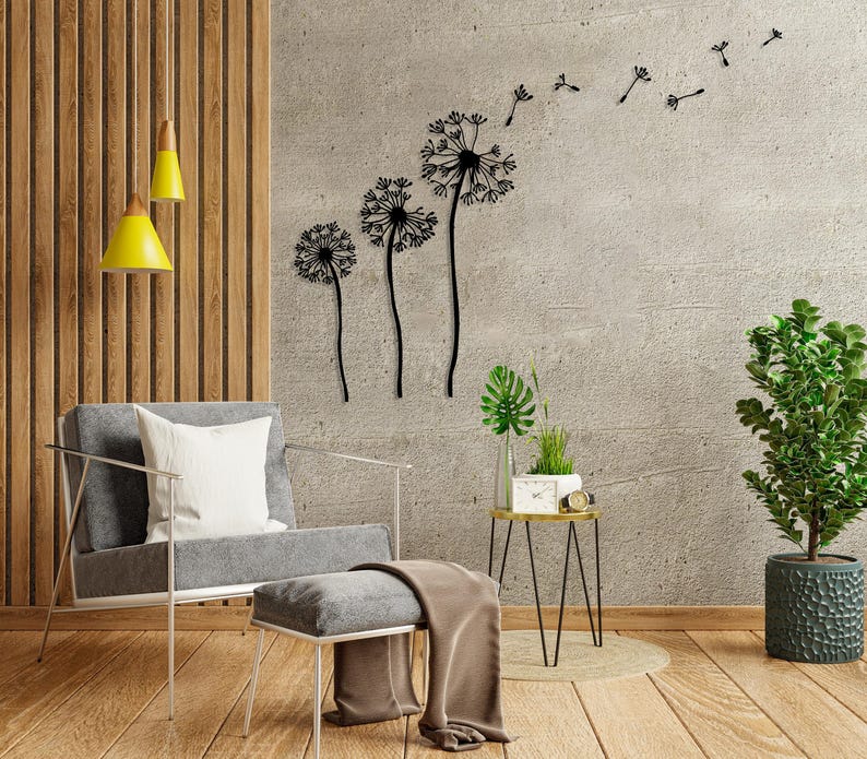 Decorazione murale in metallo a forma di fiore di tarassaco, arte murale con tarassaco, decorazione unica per la casa, decorazione naturale per il soggiorno, tarassaco Patel, semi volanti di Pusteblume immagine 7