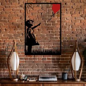 BANKSY Balloon Girl Metal Wall Art, Banksy Girl con globo, gran arte de graffiti Banksy, decoración moderna de la pared para la sala de estar, decoración del hogar imagen 5