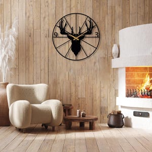 Metal Deer Wall Clock, Deer Head Wall Clock, Farmhouse Wall Clock, Mid-century Oversize Wall Clock, Outdoor Metal Wall Clock, Horloge Murale image 3