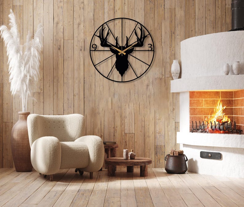 Metal Deer Wall Clock, Deer Head Wall Clock, Farmhouse Wall Clock, Mid-century Oversize Wall Clock, Outdoor Metal Wall Clock, Horloge Murale image 3
