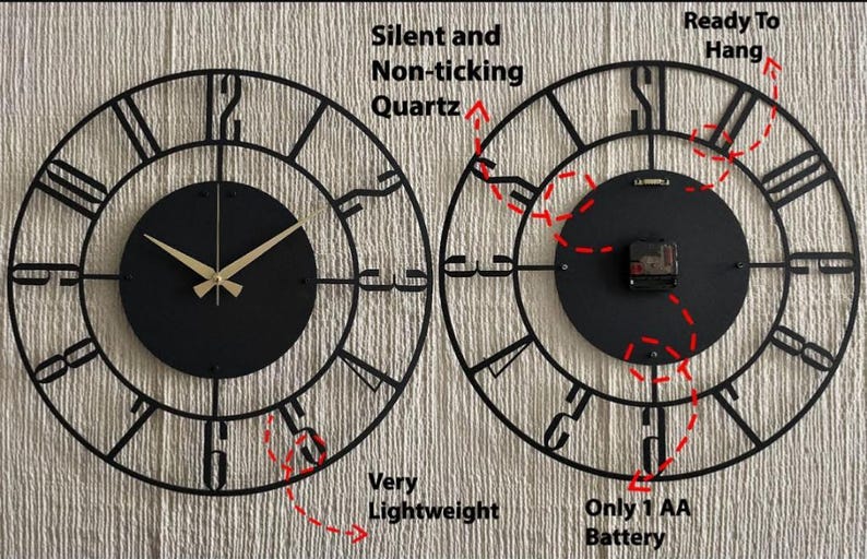 Industrial metal wall clock paired with warm-toned furniture