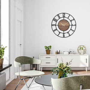 Black Large Wall Clock, Modern Wooden Wall Clock, Mid Century Silent Clock, Retro Wall Clock, Unique Clock for Wall, Metal Wooden Home Clock image 10