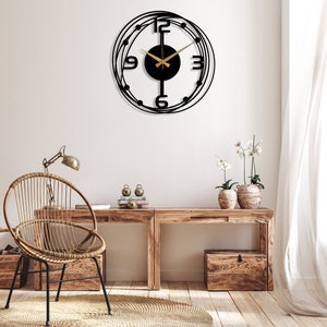 Black Large Metal Wall Clock, Modern Silent Wall Clock, Unique Design Home Decor, Minimalist Wall Clocks Art, Horloge Murale, Wanduhr, Gift image 3