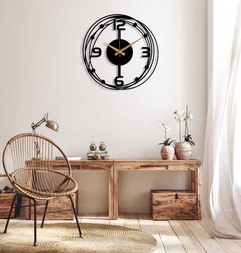 Black Large Metal Wall Clock, Modern Silent Wall Clock, Unique Design Home Decor, Minimalist Wall Clocks Art, Horloge Murale, Wanduhr, Gift image 3