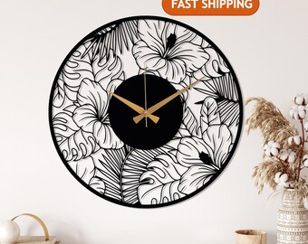 Poppy Flower Metal Wall Clock, Flower Art Design Wall Clock, Modern Minimalist Wall Clock,Silent Cute Wall Clock Gift,Large Livingroom Clock
