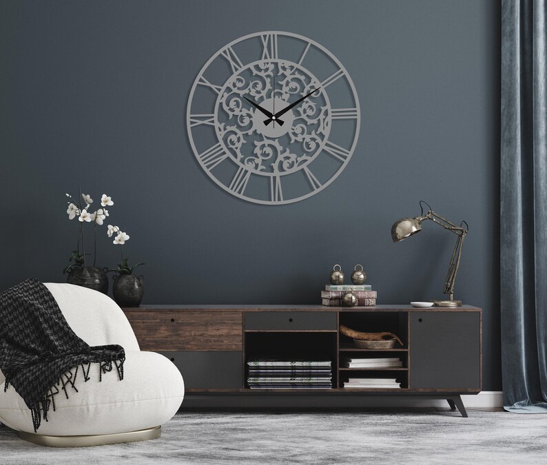Unique Metal Wall Clock, Roman Numeral Clock, Silent Scroll Wall Clock ...