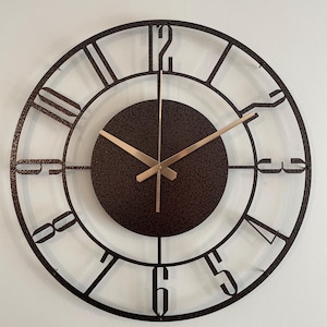Hammered Bronze Wall Clock, Industrial Clock Gift, Large Mid Century Modern Metal Wall Clock, Unique Silent Wall Clock Gift,Brown Wall Clock