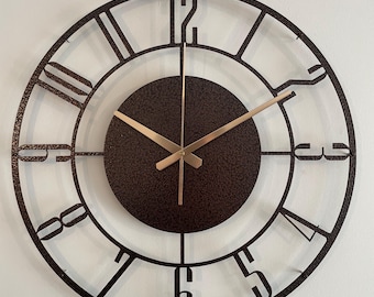 Hammered Bronze Wall Clock, Industrial Clock Gift, Large Mid Century Modern Metal Wall Clock, Unique Silent Wall Clock Gift,Brown Wall Clock