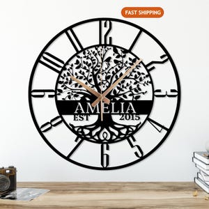 Personalized Family Name Metal Wall Clock, Mother’s Day Home Clock Gift,Custom Tree Of Life Clock,Metal Tree Wall Clock,Family Name Mom Gift
