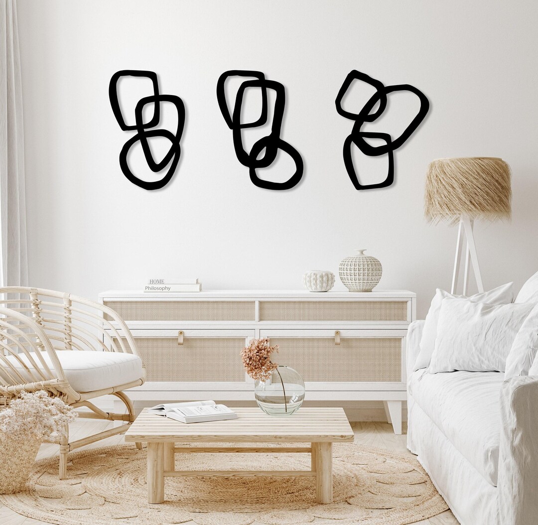 Modern Abstract Metal Wall Art Set of 3, Geometric Design Wall Art ...