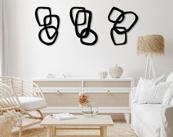 Modern Abstract Metal Wall Art Set of 3, Geometric Design Wall Art, Minimalist Living Room Wall Decor, Unique Home Decor, Loft Decor Gift
