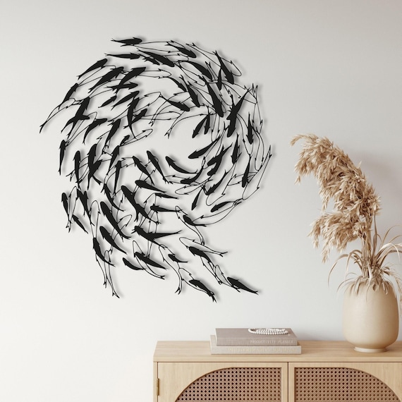 Metal Fish Wall Art, Fish Family Wall Sign, Flock Of Fish Sign, Nautical Wall Art, Marine-Themed Interior Decor, Home Office Decor,Sea Decor