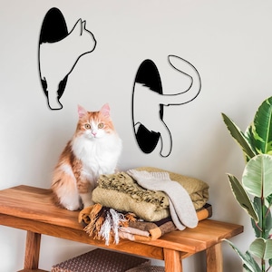 Cat Decors Metal Wall Art, Metal Cat Line Art, Cat Lovers Gift, Cat Metal Sign, Cat Wall Decor, Pet Lover Gift, Animal Decor,Minimal Cat Art image 1