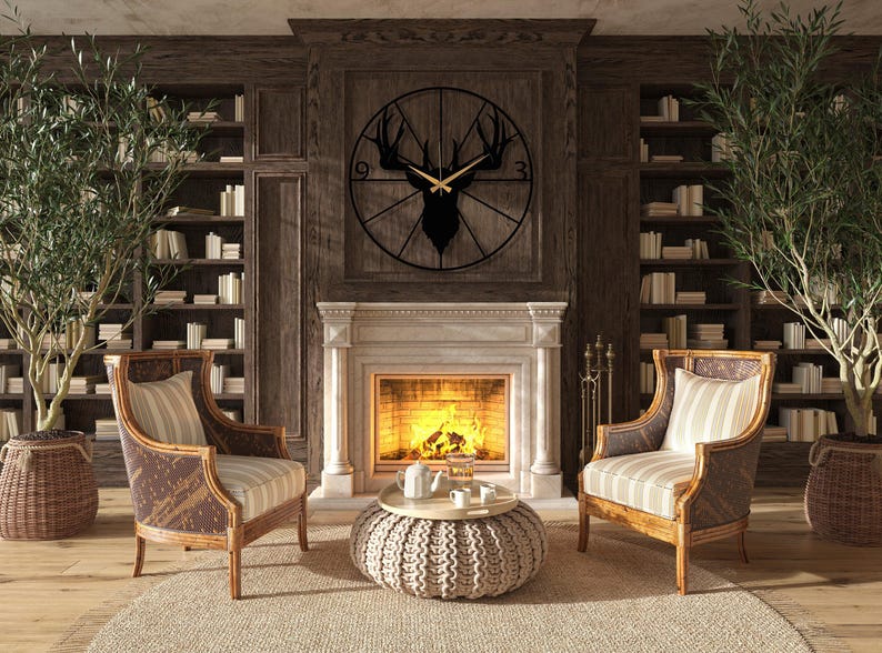 Metal Deer Wall Clock, Deer Head Wall Clock, Farmhouse Wall Clock, Mid-century Oversize Wall Clock, Outdoor Metal Wall Clock, Horloge Murale image 6