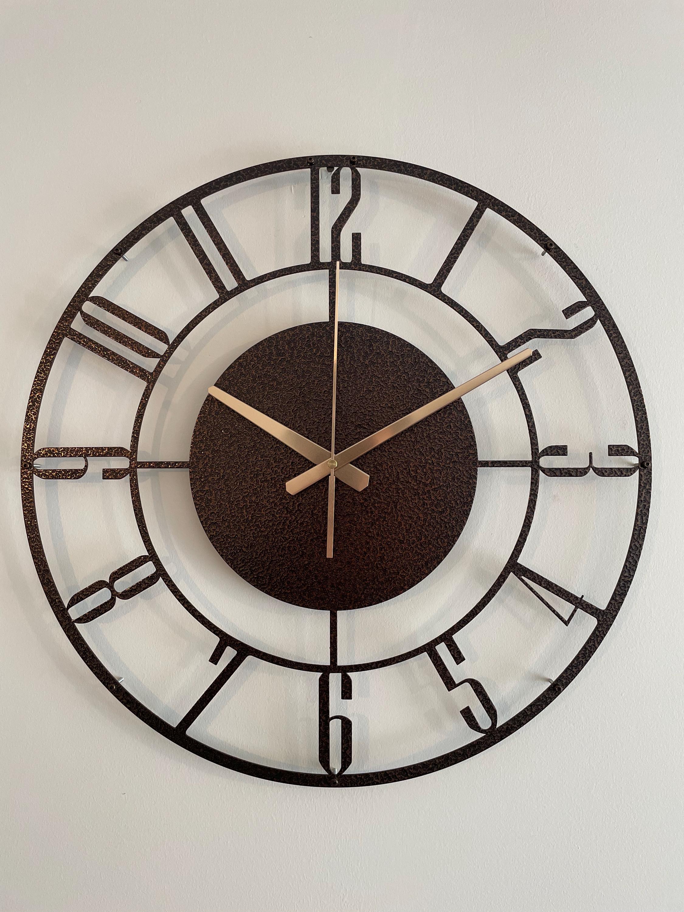 Hammered Bronze Wall Clock, Industrial Clock Gift, Large Mid Century Modern Metal Wall Clock, Unique Silent Wall Clock Gift,Brown Wall Clock