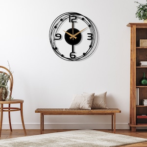 Black Large Metal Wall Clock, Modern Silent Wall Clock, Unique Design Home Decor, Minimalist Wall Clocks Art, Horloge Murale, Wanduhr, Gift image 2