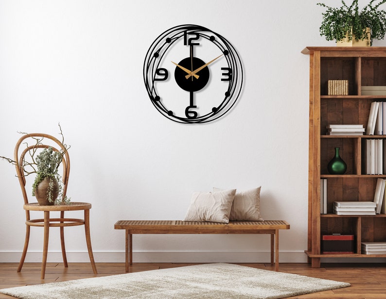 Black Large Metal Wall Clock, Modern Silent Wall Clock, Unique Design Home Decor, Minimalist Wall Clocks Art, Horloge Murale, Wanduhr, Gift image 2