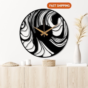 Abstract Metal Wall Clock, Mid-Century Contemporary Clock, Black Large Modern Wall Art, Minimalist Unique Home Decor, Wanduhr,Horloge Murale Black