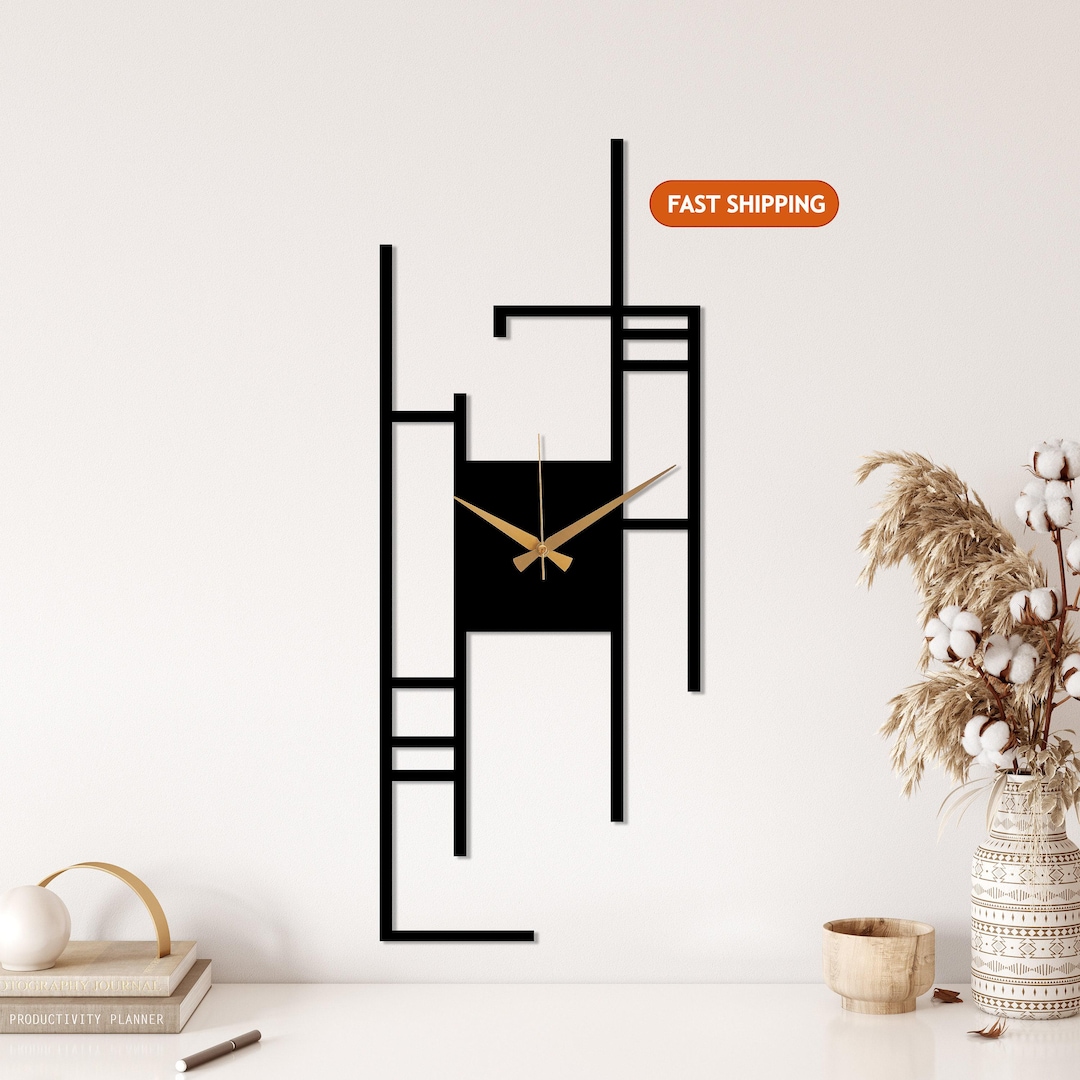 Modern Minimalist Wall Clock, Rectangle Silent Metal Wall Clock Art ...