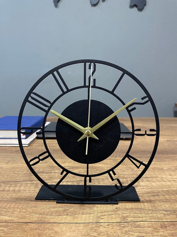 Metal Modern Tabletop Clock, Silent Clock, Desktop Metal Clock, Home Office Clock Art, Desk Clock, Housewarming Gift, Wanduhr, Shelf Decor