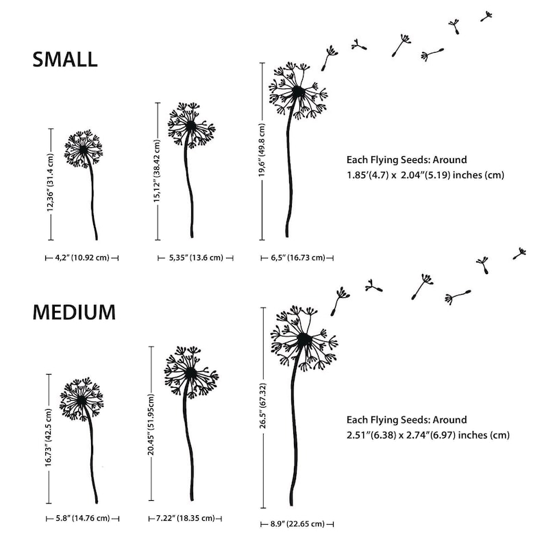 Dandelion Size Chart