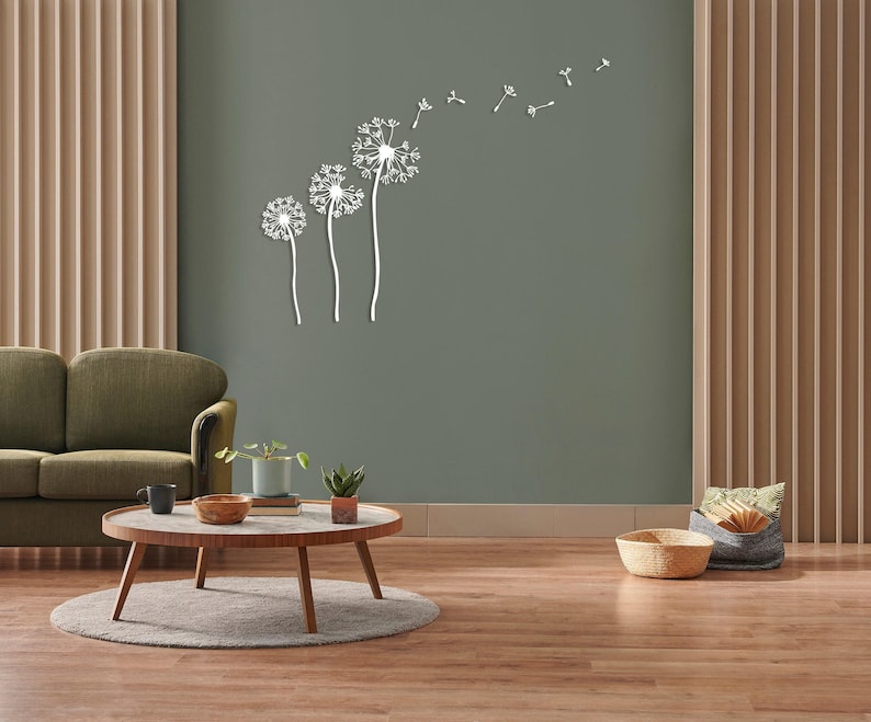 Decorazione murale in metallo a forma di fiore di tarassaco, arte murale con tarassaco, decorazione unica per la casa, decorazione naturale per il soggiorno, tarassaco Patel, semi volanti di Pusteblume White
