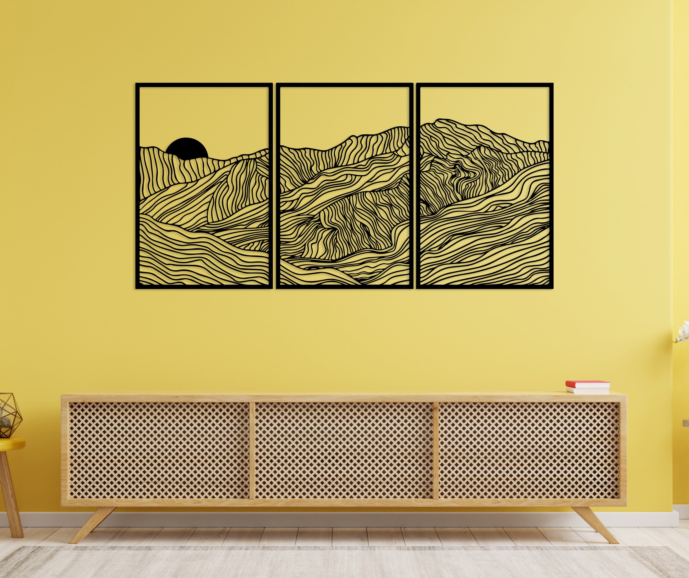 Mountain Metal Wall Art Set of 3 Mountain Range View Outdoor Etsy