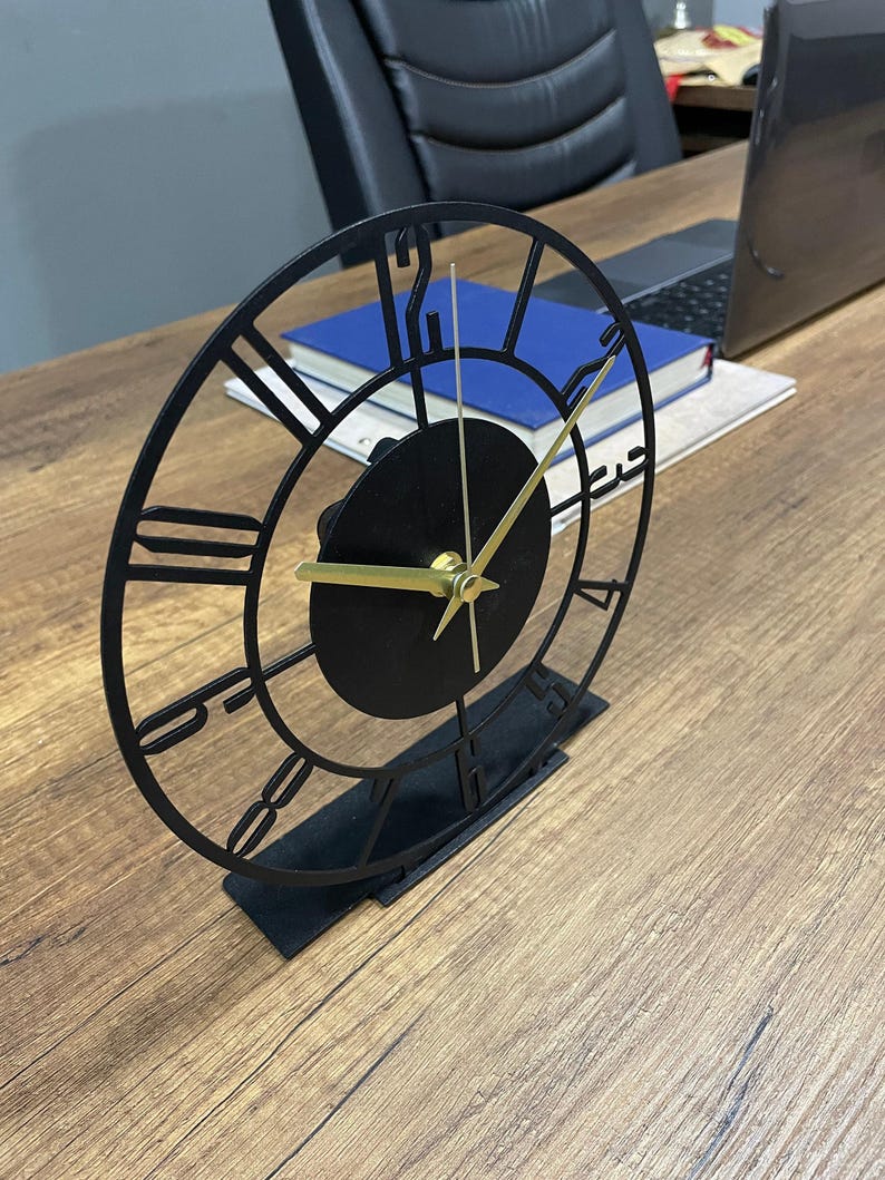 Metal Modern Tabletop Clock, Silent Clock, Desktop Metal Clock, Home Office Clock Art, Desk Clock, Housewarming Gift, Wanduhr, Shelf Decor image 6
