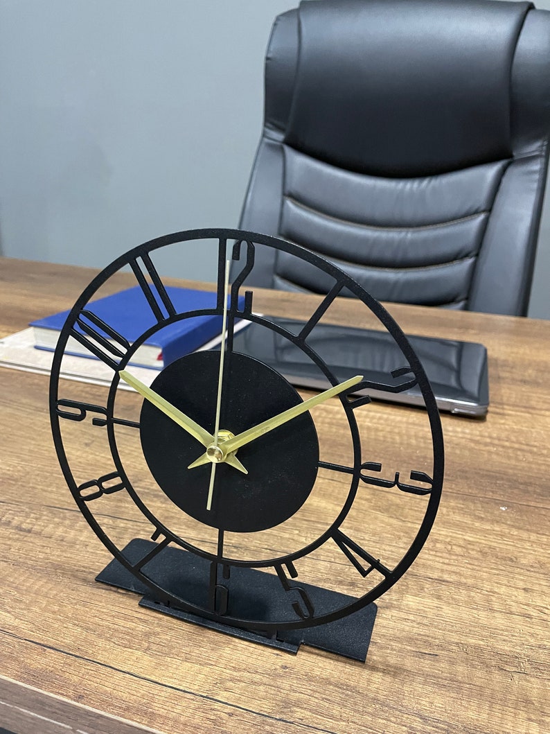Metal Modern Tabletop Clock, Silent Clock, Desktop Metal Clock, Home Office Clock Art, Desk Clock, Housewarming Gift, Wanduhr, Shelf Decor image 4