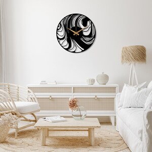 Abstract Metal Wall Clock, Mid-Century Contemporary Clock, Black Large Modern Wall Art, Minimalist Unique Home Decor, Wanduhr,Horloge Murale image 3
