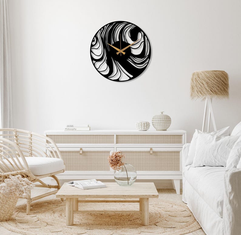 Abstract Metal Wall Clock, Mid-Century Contemporary Clock, Black Large Modern Wall Art, Minimalist Unique Home Decor, Wanduhr,Horloge Murale image 3