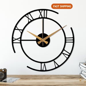 Reloj de pared de metal minimalista moderno, silencioso, con números romanos, ideal como regalo para el hogar, reloj de cocina grande, ideal para amantes de los relojes minimalistas.