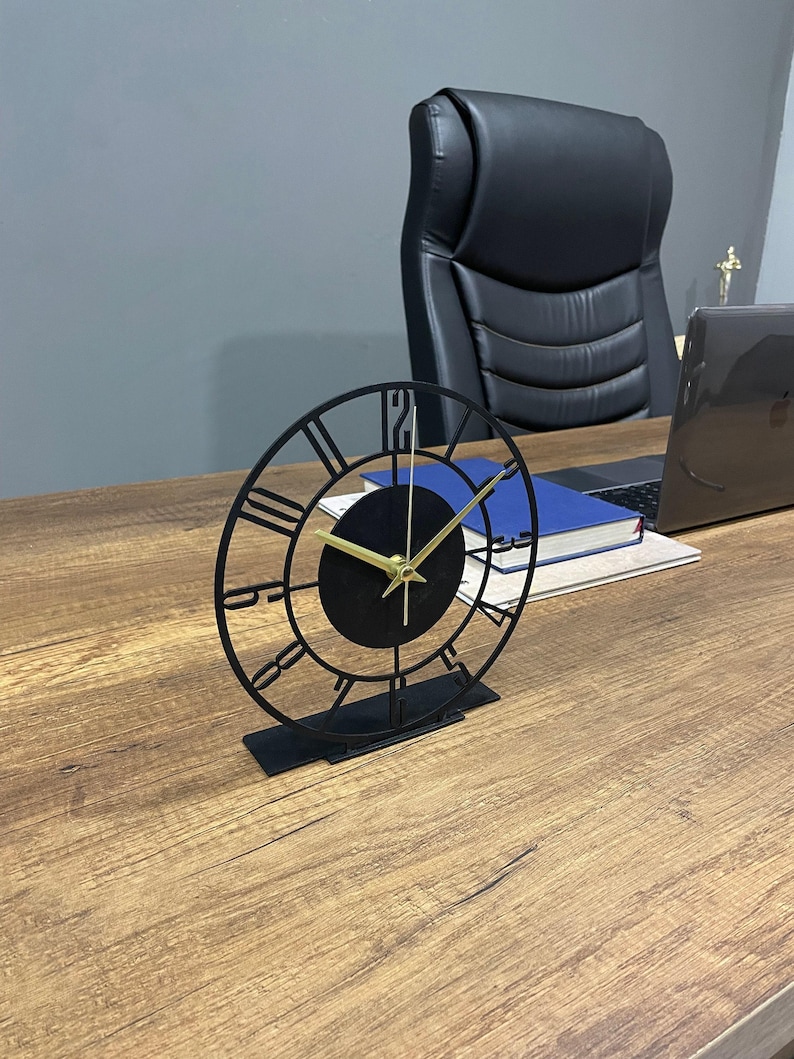 Metal Modern Tabletop Clock, Silent Clock, Desktop Metal Clock, Home Office Clock Art, Desk Clock, Housewarming Gift, Wanduhr, Shelf Decor image 8