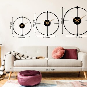 Black Minimalist Clock, Boho Wall Clock, Living room Metal Clock, Wall Clock Art, Design Wall Clock,Silent Modern Wall Clock,Home Decor Gift zdjęcie 8